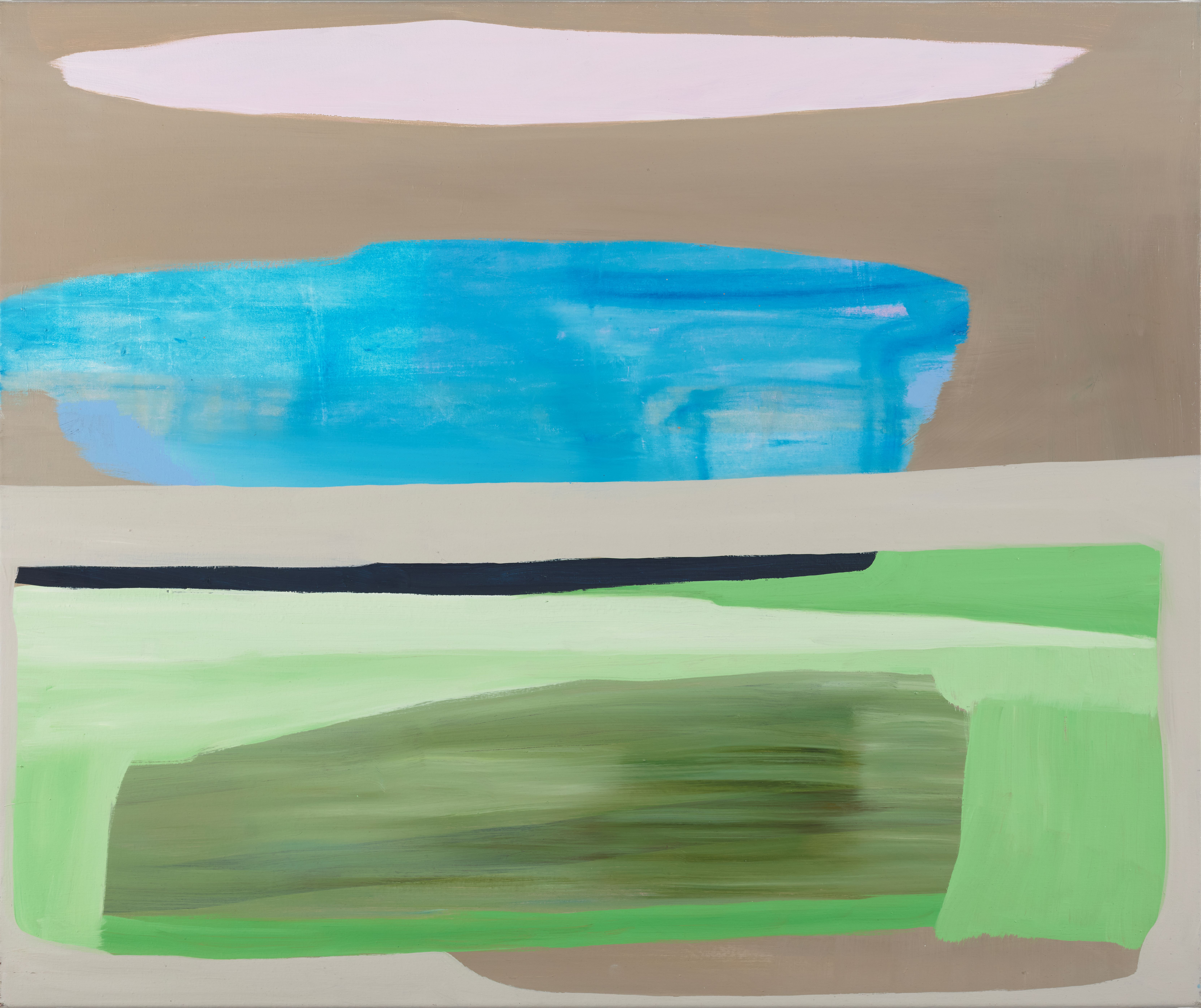 Jo Darbyshire, Pink and Blue Lakes, 2024, oil on canvas, 100 x 120cm