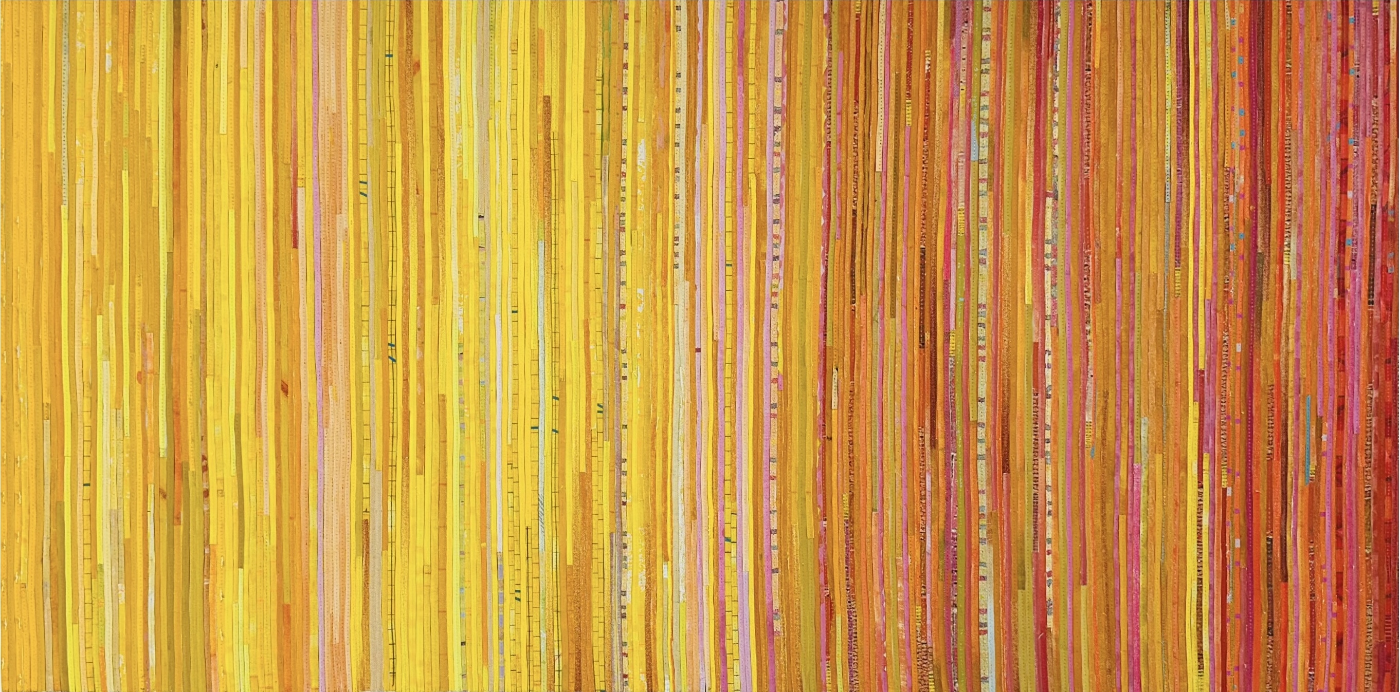 Eveline Kotai, Road Trip, Yellow, 2026, acrylic and polyester thread on canvas, 61 x 122cm