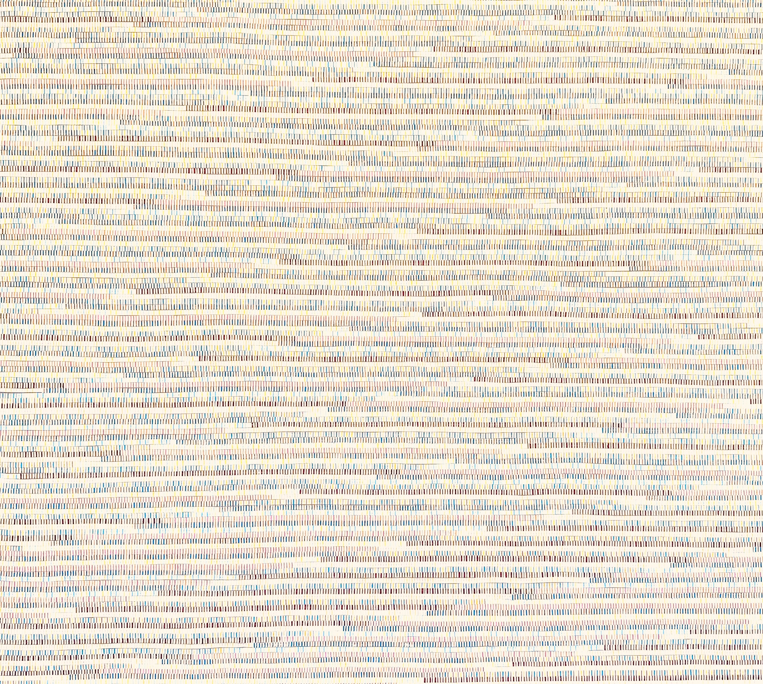 Eveline Kotai, New Rhythm, Old Breathing Pattern, 2026, acrylic, oil and polyester thread on canvas, 81 x 91cm