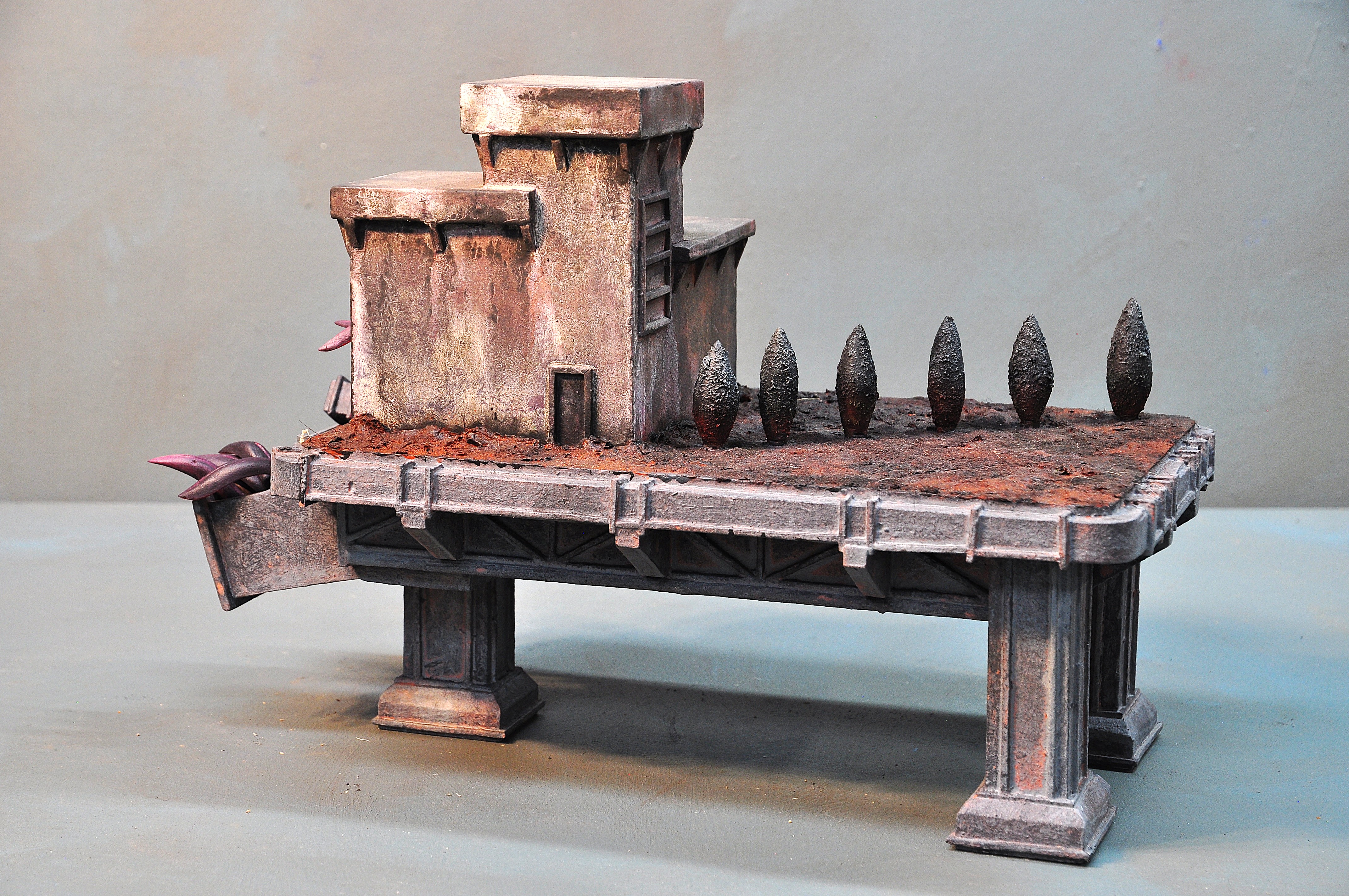 Stuart Elliott, Fac 13, 2025, acrylic painted wood and textiles, 28 x 45 x 22cm