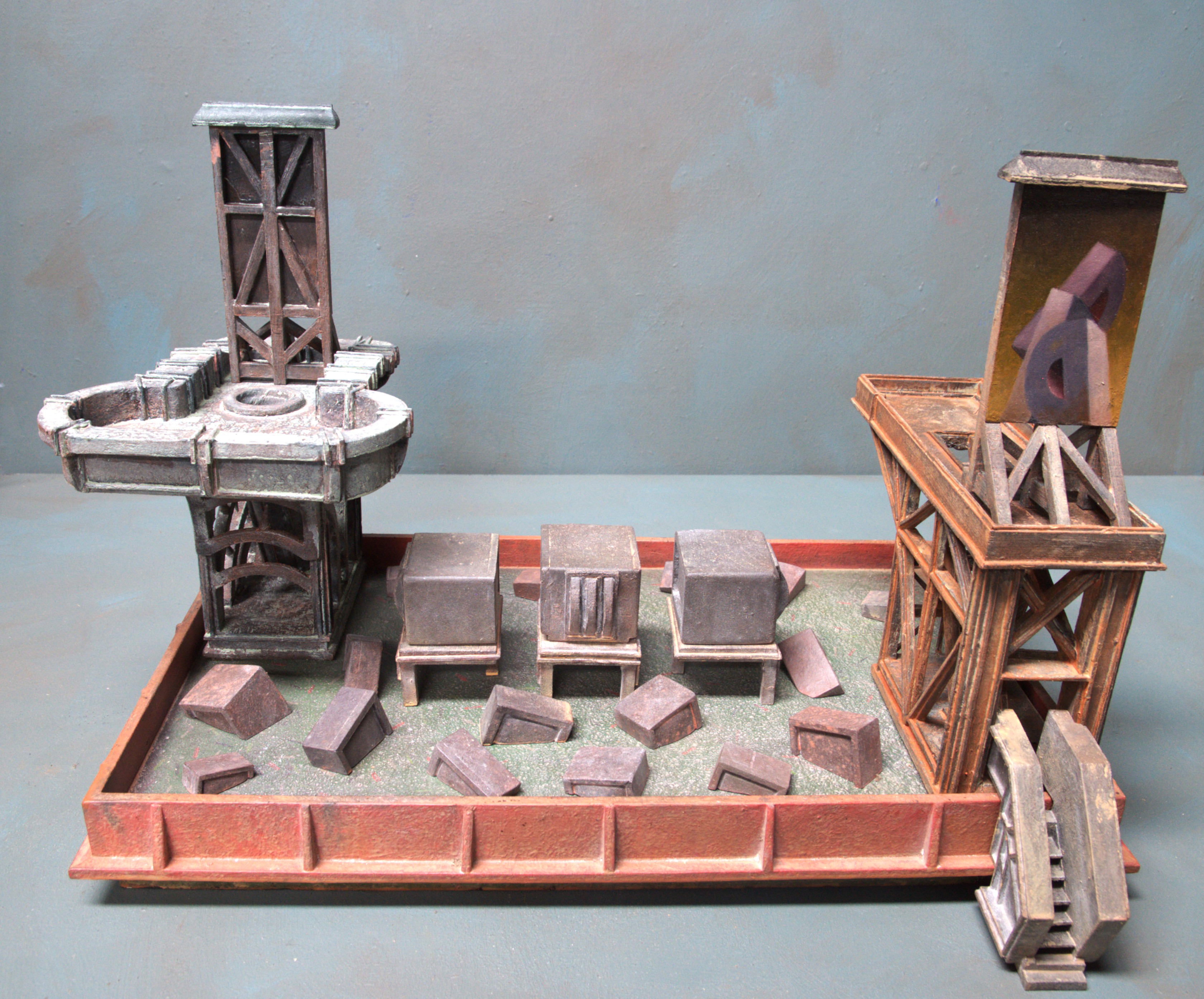 Stuart Elliott, Lazarus Park, 2026, acrylic painted wood and oil on board, 35 x 45 x 70cm