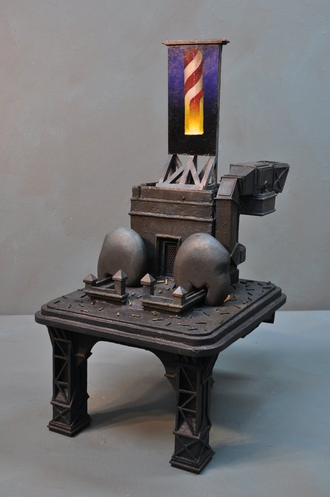 Stuart Elliott, R2SHQ, 2024, acrylic and oil on wood, 54 x 26 x 35cm