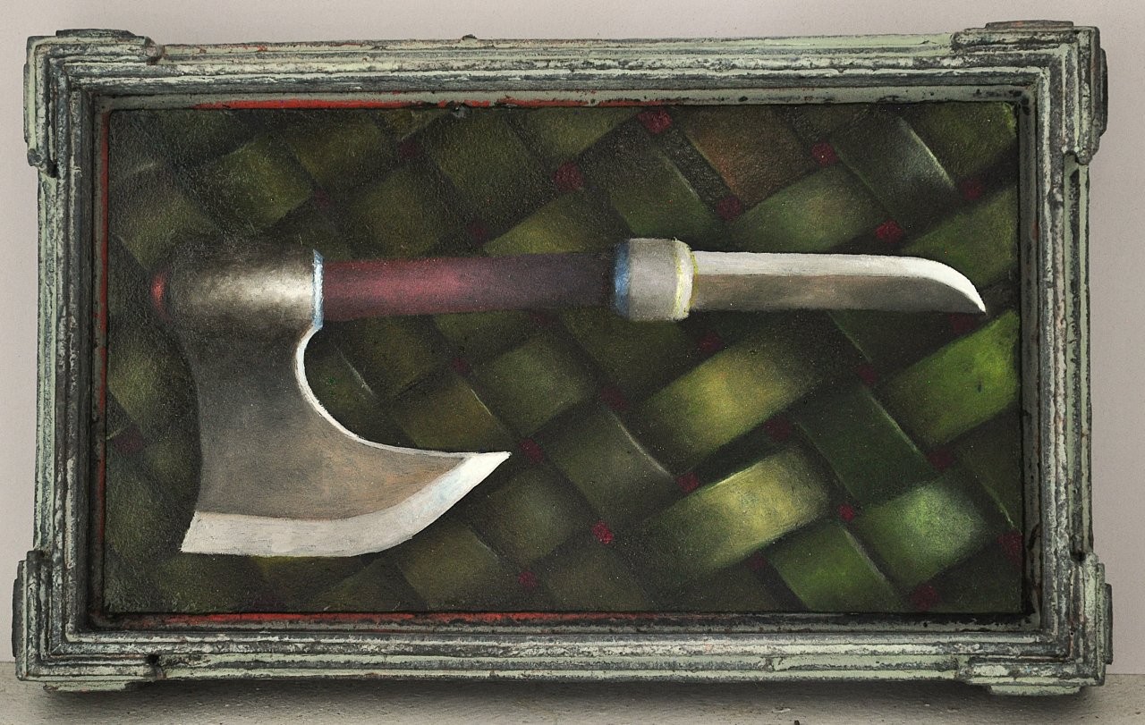 Stuart Elliott, Adaptation, 2025, oil on board and bespoke wooden frame, 24.5 x 14.5 x 3.5cm