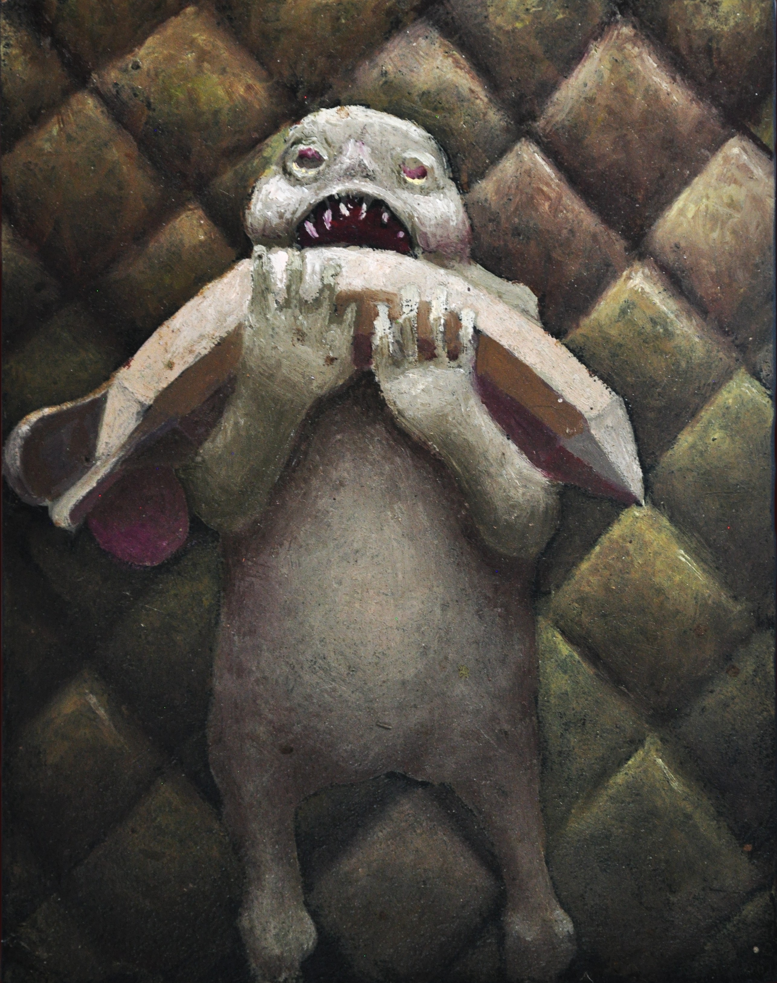 Stuart Elliott, Exposé 1 (Amphibian Tryst), 2024, oil on board, 15.4 x 12cm