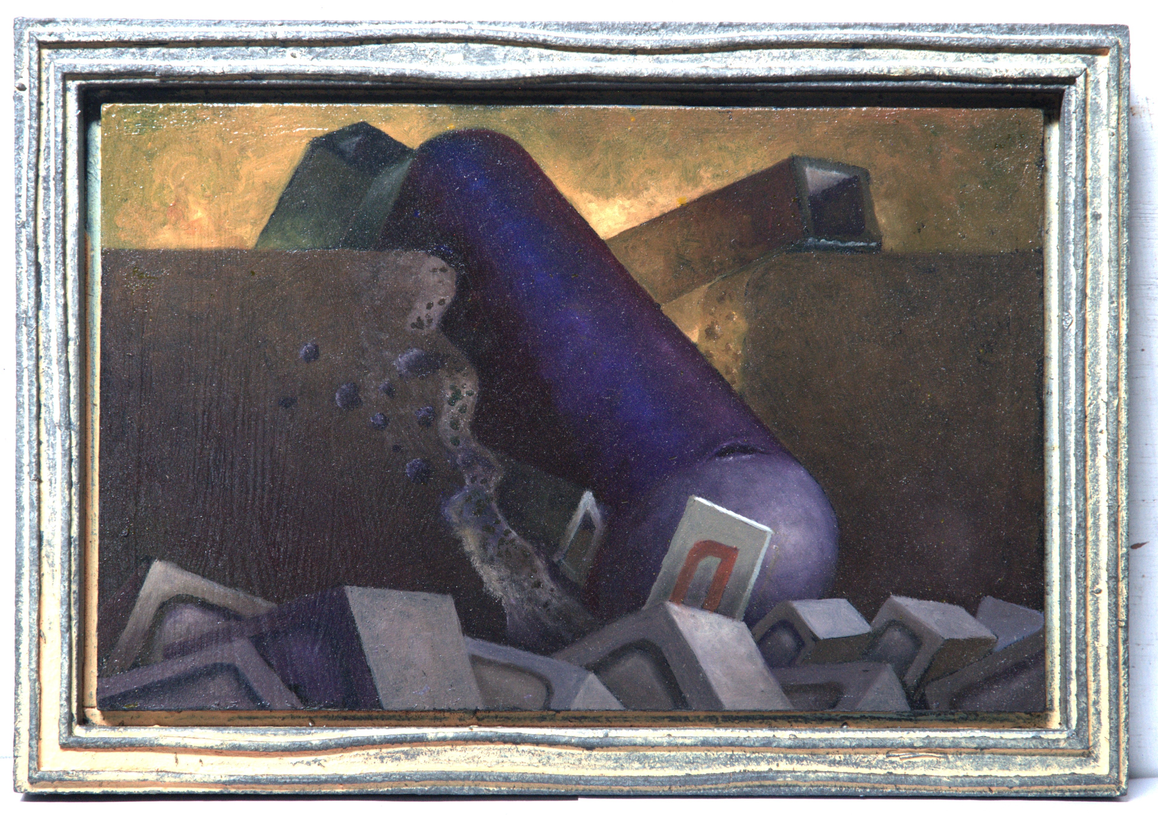 Stuart Elliott, Mauve Dump D, 2025, oil on board and acrylic painted wooden frame, 19.5 x 28 x 3cm