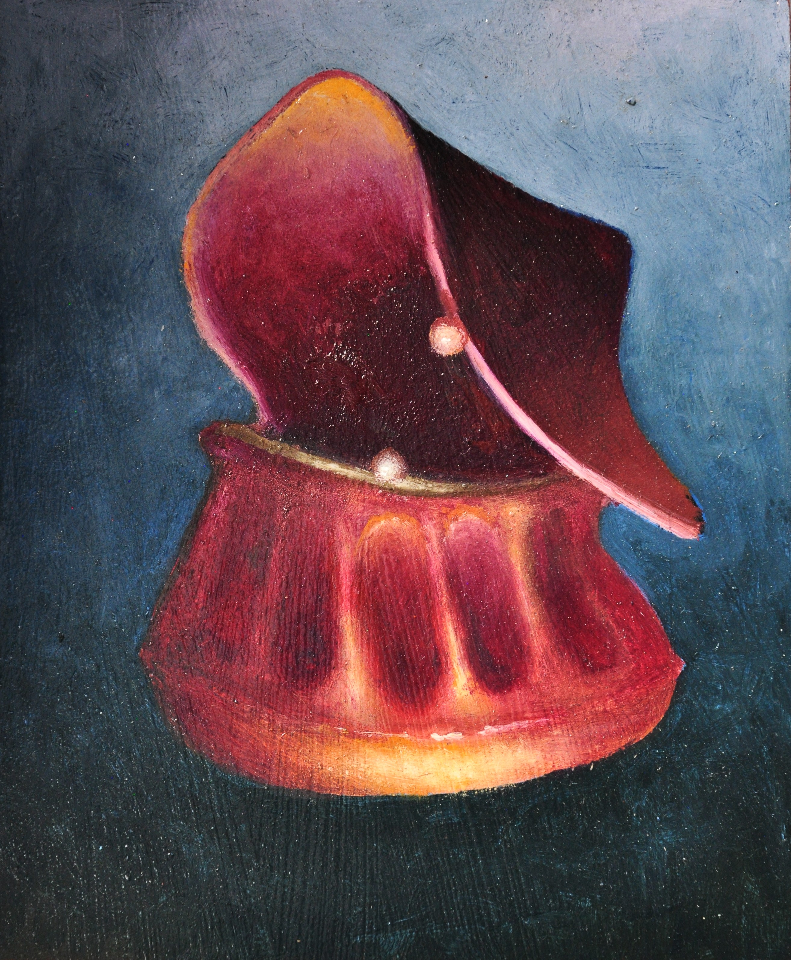 Stuart Elliott, Red Silk Purse, 2025, oil on board, 17 x 17cm