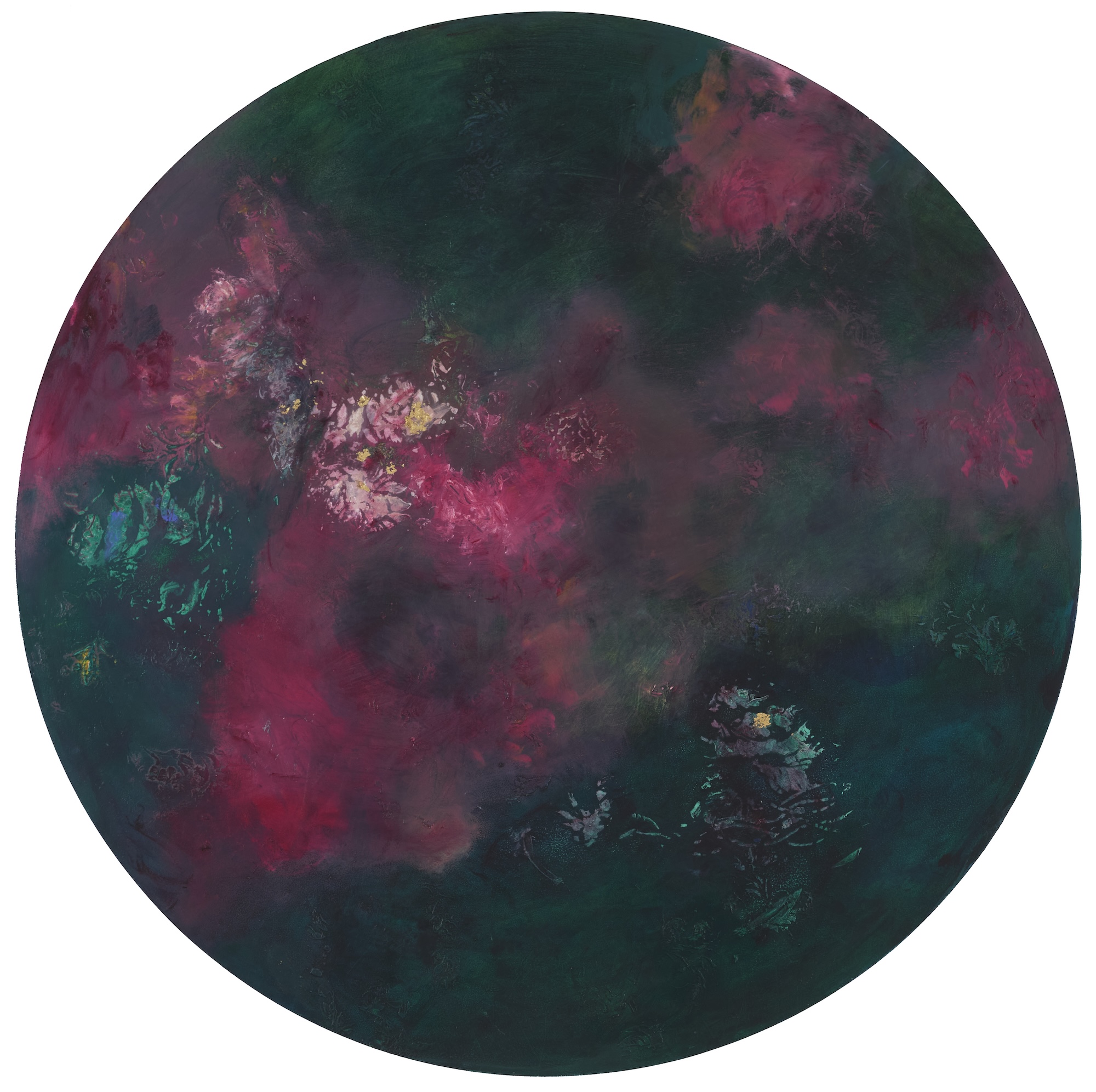 Angela Stewart, Ombra I, 2026, oil, acrylic and silver leaf on board, 75 x 75cm
