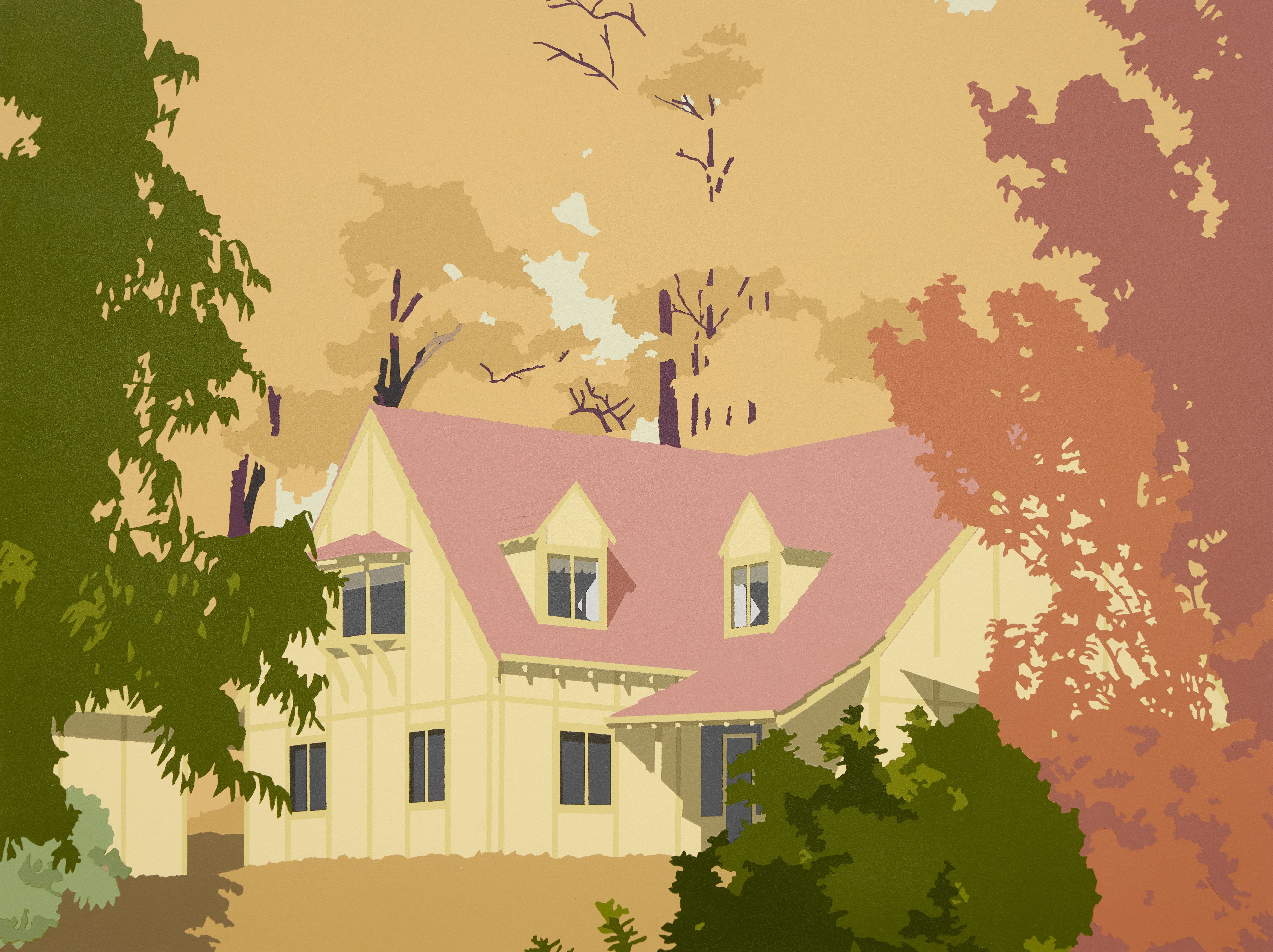 Joanna Lamb, A Romance in 2-Dimensions (Country Cottage), 2026, acrylic on board, 46 x 61cm