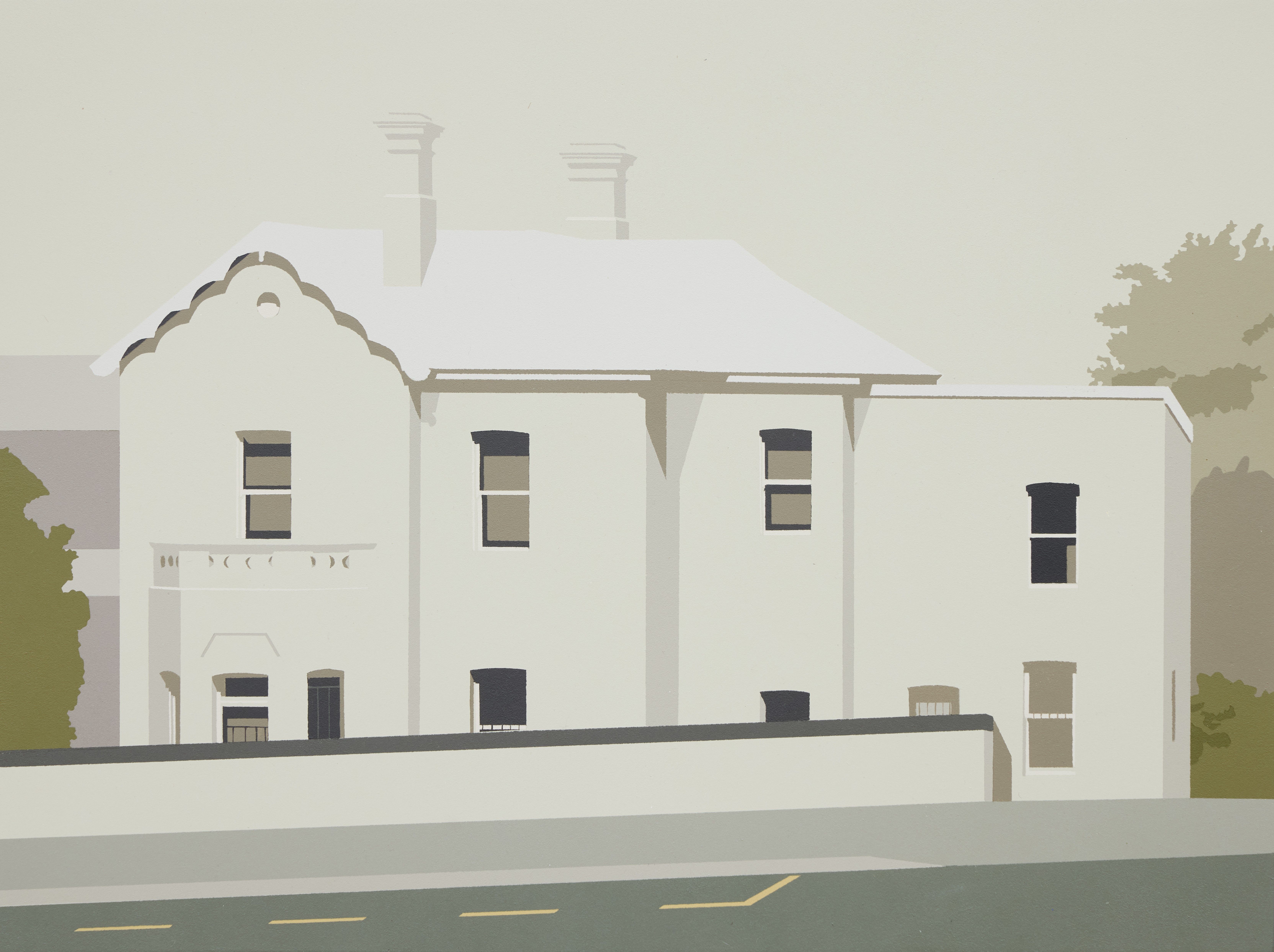 Joanna Lamb, A Romance in 2-Dimensions (Edith Cowan’s House), 2026, acrylic on board, 45 x 60cm