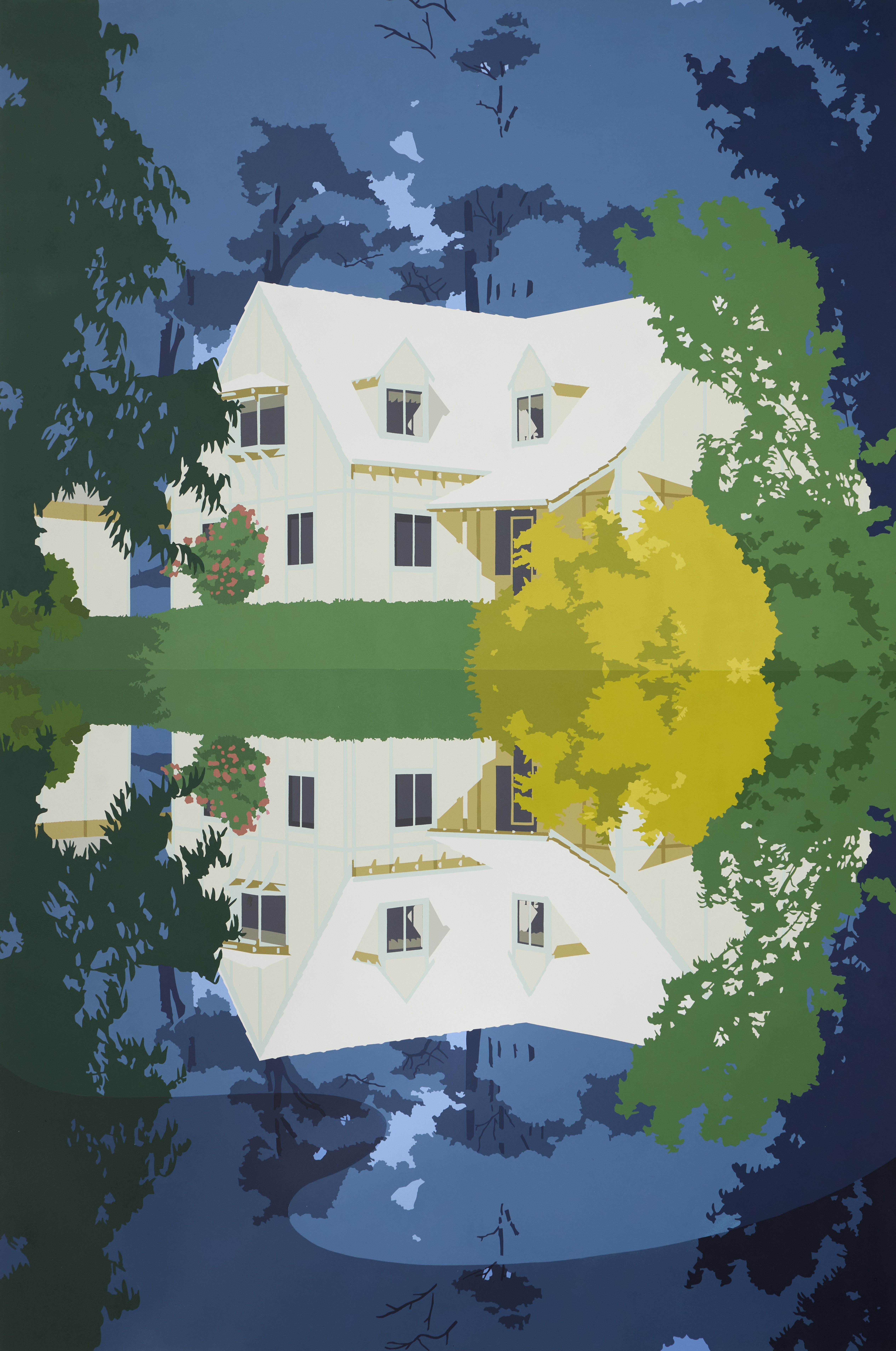 Joanna Lamb, A Romance in 2-Dimensions (House with Reflection), 2026, acrylic on Superfine polyester, 210 x 140cm