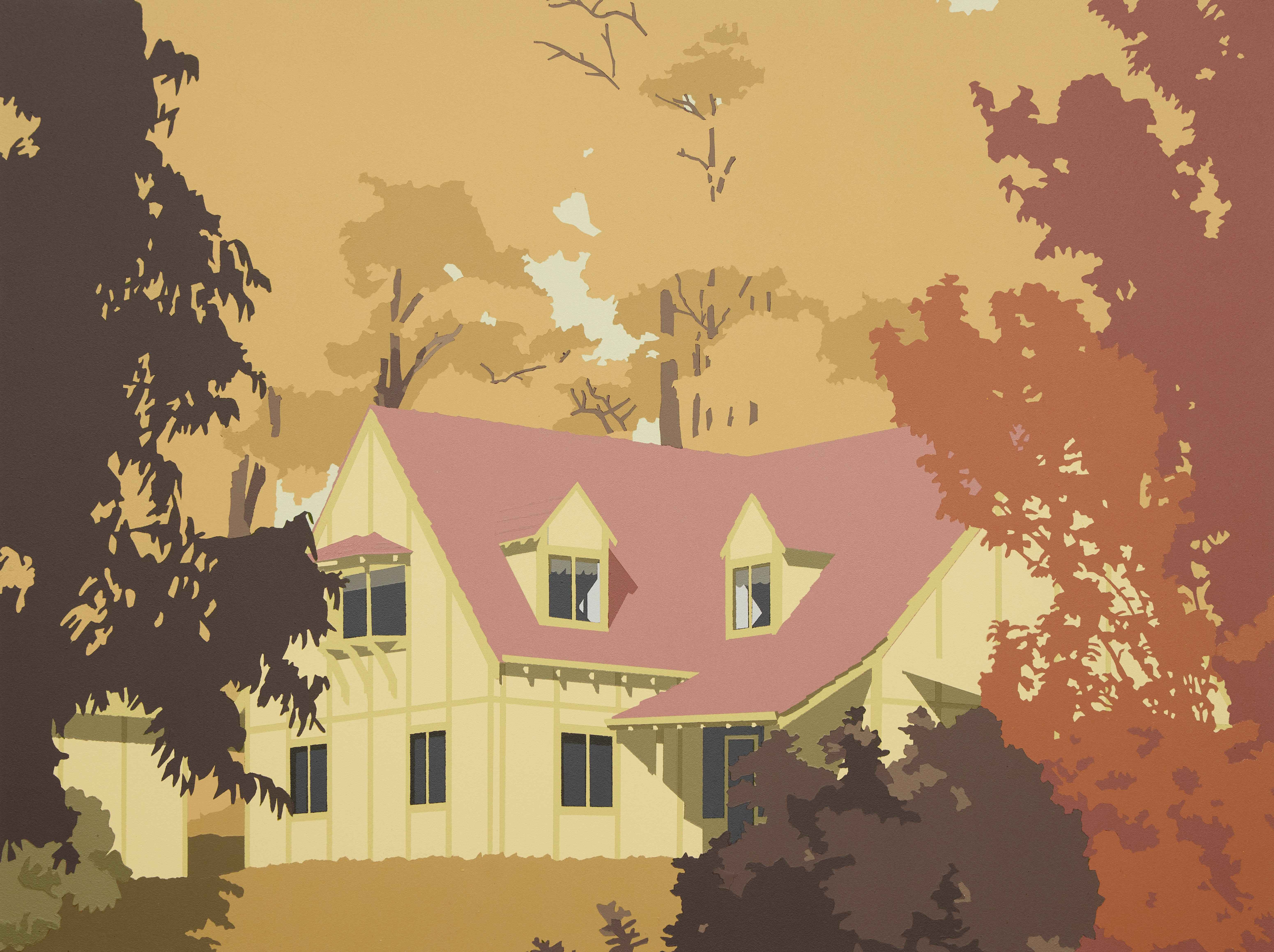 Joanna Lamb, A Romance in 2-Dimensions (Country Cottage), 2026, acrylic on board, 46 x 61cm