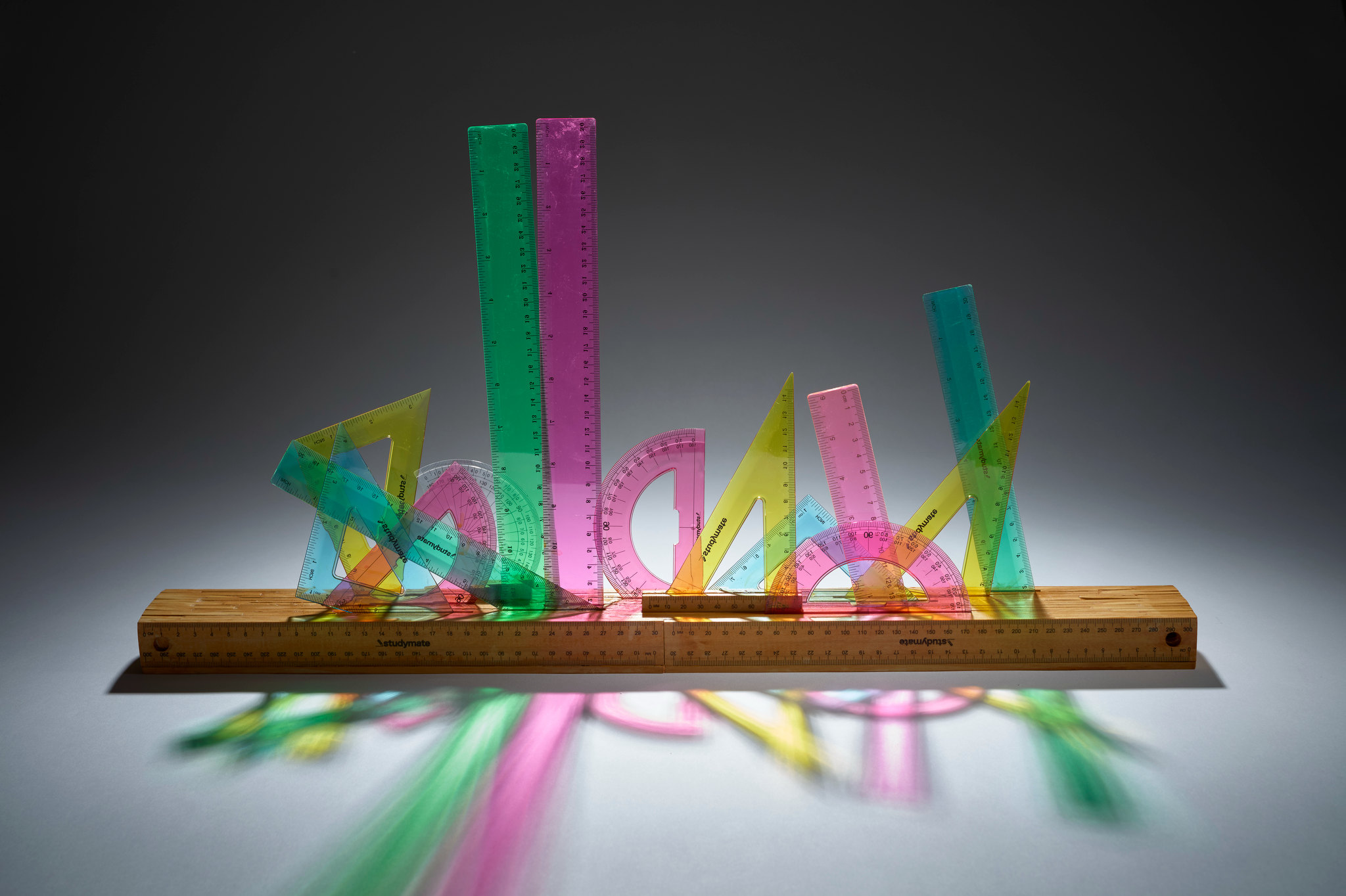 Minaxi May, Mini Light Crystal, 2026, FSC wood and plastic rulers, 32 x 62 x 6cm