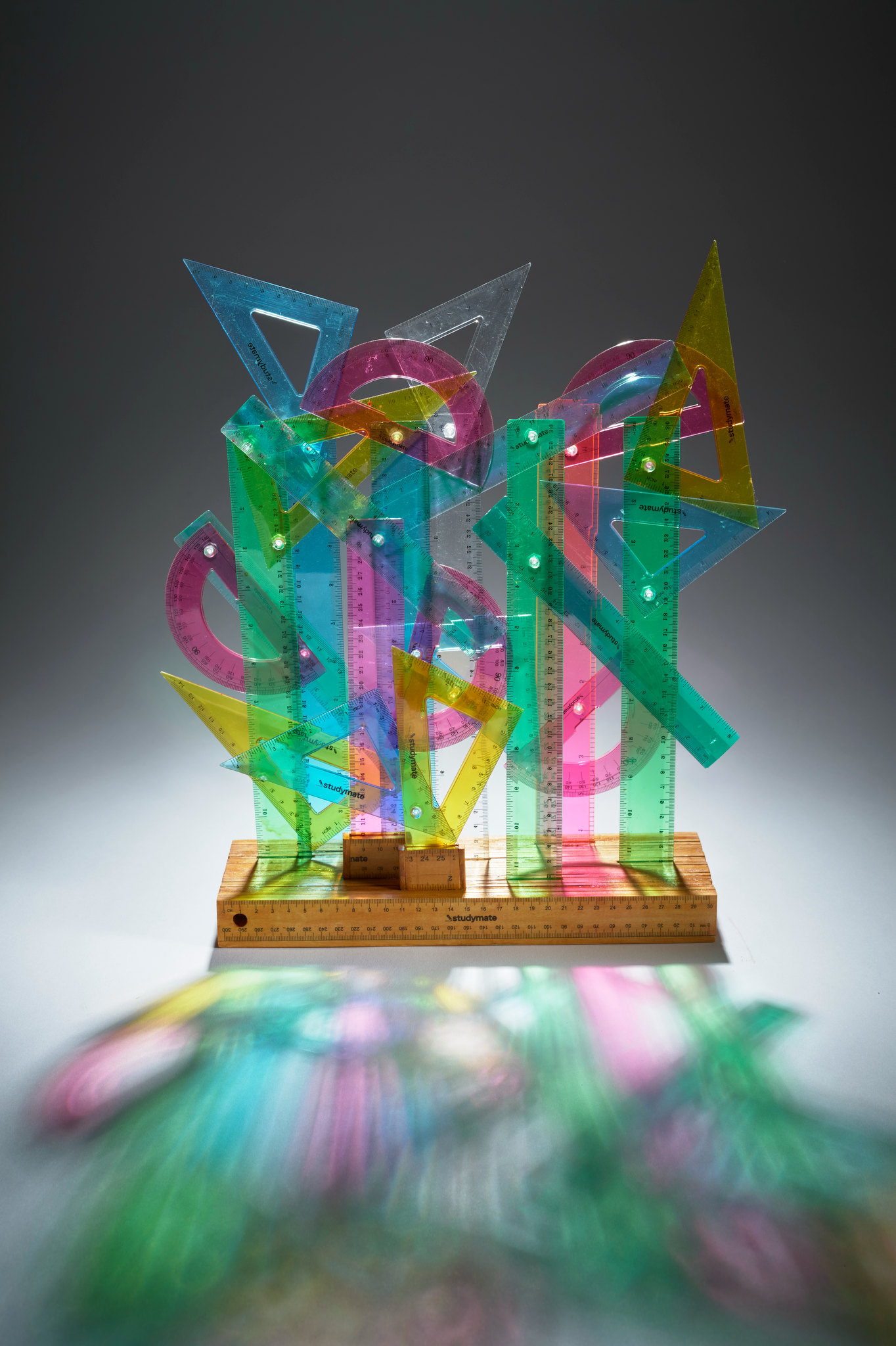 Minaxi May, Straight & Casual, 2026, FSC wood and plastic rulers, 43 x 31 x 10cm